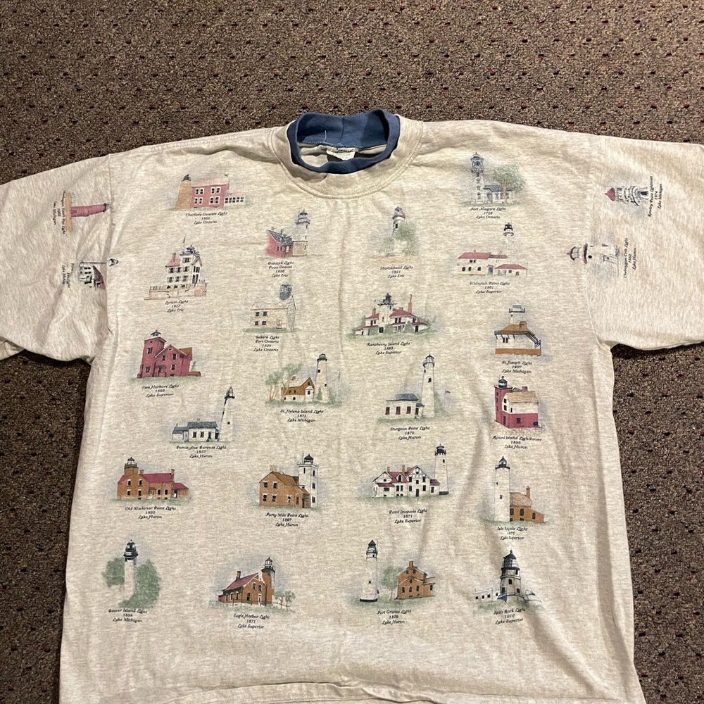 VINTAGE 90s | Light Houses All Over Printed. Great Lakes Lighthouses - Picture 7 of 13